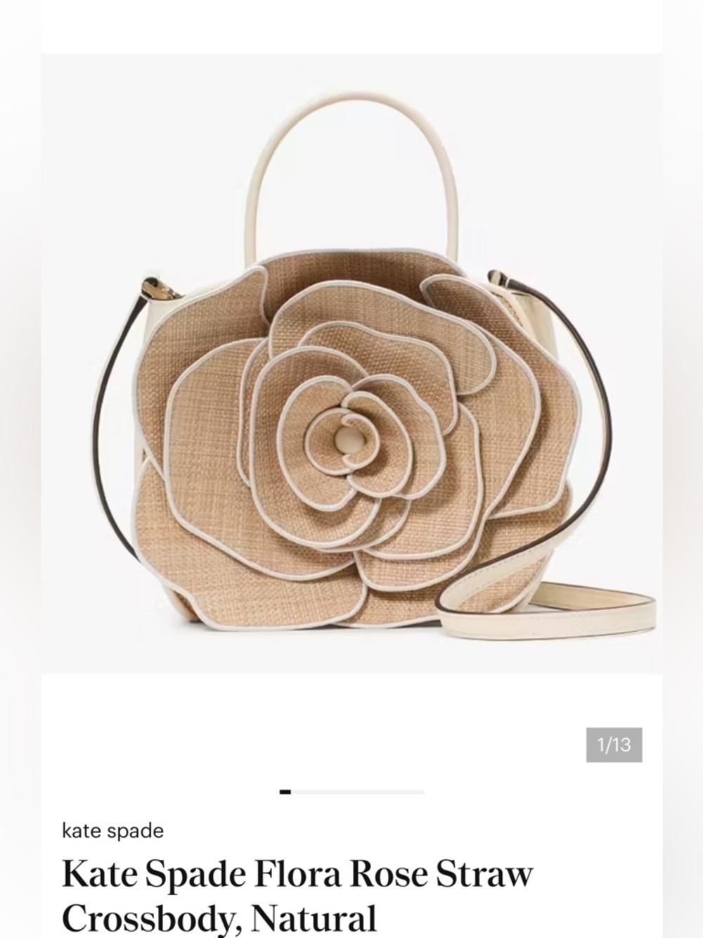 Kate Spade 3d Flora Rose Straw Crossbody Natural.  NWT see below for details